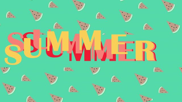 Summer sunny mood graphic animation. Motion text and typography bright watermelon and sun summer time motion intro or background, seamless and looping 4k video