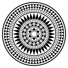 Tribal Polynesian mandala vector design, geometric Hawaiian tattoo style pattern in black and white