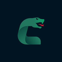 C letter logo with snake head silhouette.