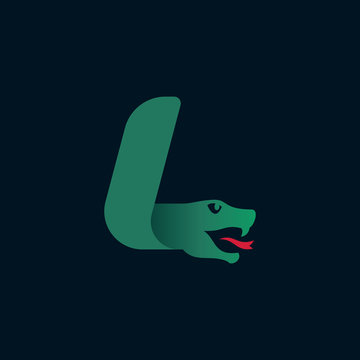 L letter logo with snake head silhouette.