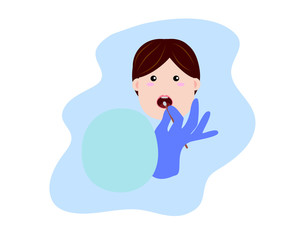 vector flat cartoon of doctor with PPE collect sample by pharyngeal swab via oral,  taking Coronavirus (COVID-19) or DNA test with swab probe 