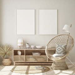 mock up poster frame in modern interior background, living room, Scandinavian style, 3D render, 3D illustration