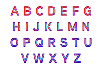 Alphabet set in glossy colours. 3D illustration. 