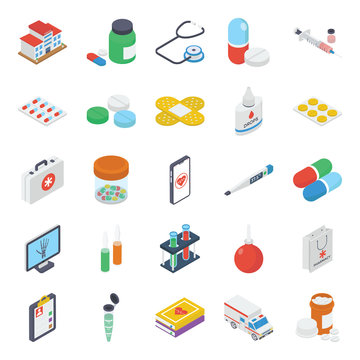 
Pack Of Medical Isometric Icons 

