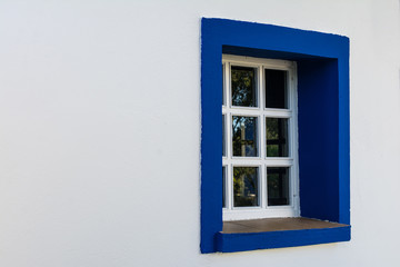 Vintage blue square window. Architecture