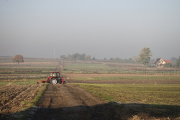 Tractor on the crops in the morning © Ruchacz