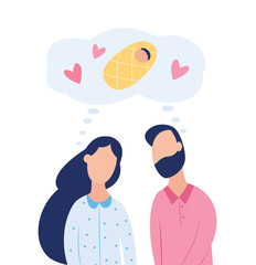 Couple dream about child, fertility treatment flat vector illustration isolated.