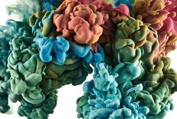 Ink in water. Splash acrilyc paint mixing. Multicolored liquid dye. Abstract  sculpture background color