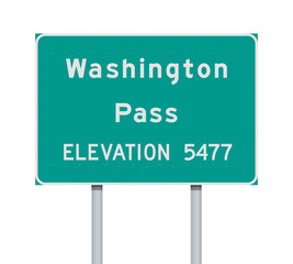Vector illustration of the Washington Pass road sign on metallic posts