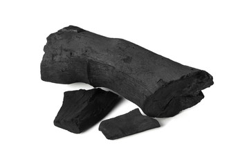 Hardwood charcoal isolated on white background.