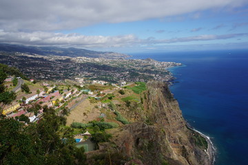 Fototapeta na wymiar View from Cabo Girao cliff, Camara de Lobos, Madeira. October 2019