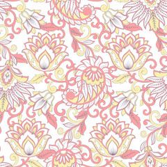 Fototapeta na wymiar Floral Seamless pattern with paisley ornament.