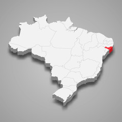 Alagoas state location within Brazil 3d map Template for your design