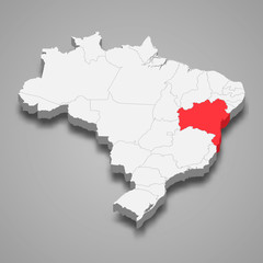 Bahia state location within Brazil 3d map Template for your design