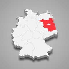 Obraz premium brandenburg state location within Germany 3d map Template for your design