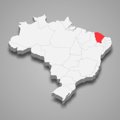 Obraz premium ceara state location within Brazil 3d map Template for your design