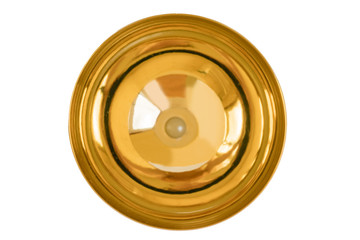 Golden sports cups on a white background, top view.