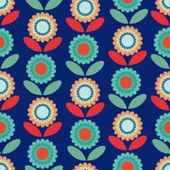 Scandinavian floral folk pattern. Geometric Floral vector seamless repeat pattern. Perfect for home decor, fabrics, upholstery, wallpaper, print and packaging, kids products and stationary - 353355452