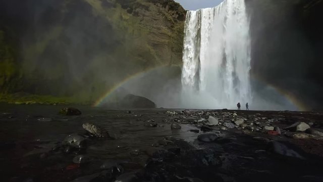 Skogafoss waterfall in Iceland rainbow slow motion