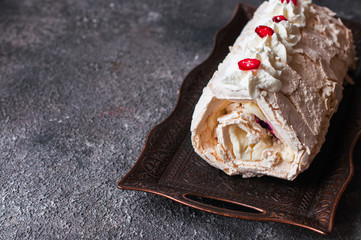 Swiss meringue roll  baked dessert from whipped egg