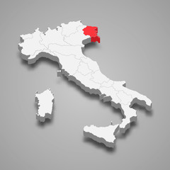 friuli venezia giulia region location within Italy 3d map Template for your design