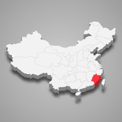 Fujian province location within China 3d map Template for your design