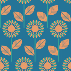 Scandinavian floral folk pattern. Geometric Floral vector seamless repeat pattern. Perfect for home decor, fabrics, upholstery, wallpaper, print and packaging, kids products and stationary - 353356222