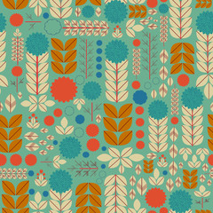 Scandinavian floral folk pattern. Geometric Floral vector seamless repeat pattern. Perfect for home decor, fabrics, upholstery, wallpaper, print and packaging, kids products and stationary - 353356252