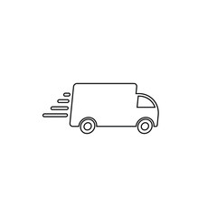 Delivery truck icon. Fast moving transport service car symbol. Speed shipping sign. Logistic logo. Outline silhouette isolated on white background.