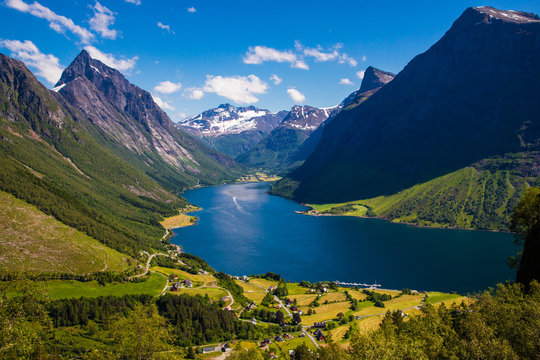 The Hjorundfjord and the Sunnmore Alps near Trandal, More og Romsdal, Norway.
