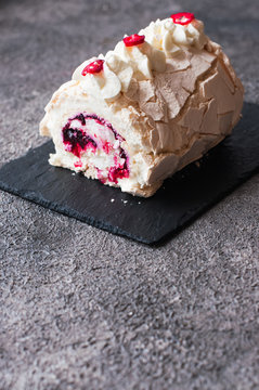 Swiss meringue roll  baked dessert from whipped egg