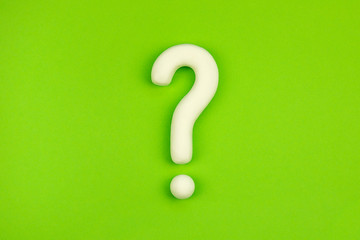 Question mark on green background. 3d model, mock-up of interrogation point. Asking for important  information concept.