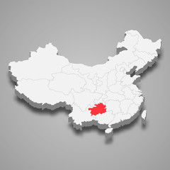 Guizhou province location within China 3d map Template for your design