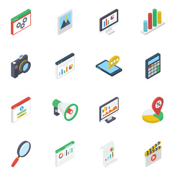 
Graphical Data and Advertisement Isometric Vectors pack 
