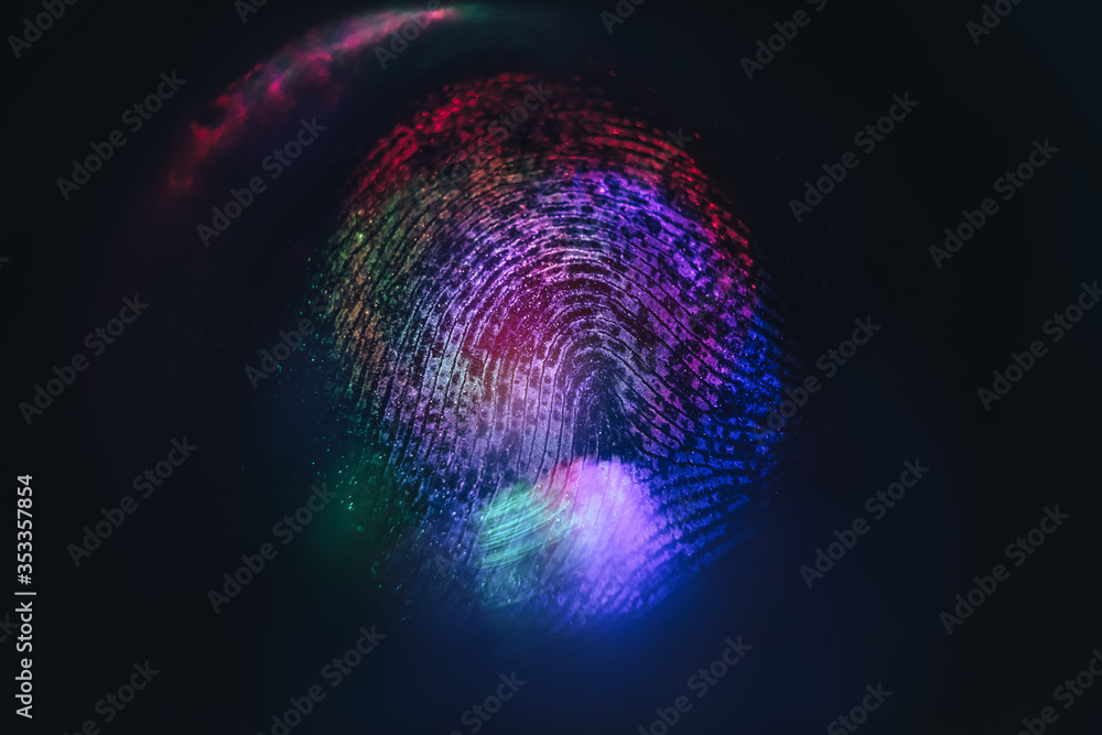 Poster close up beautiful abstract multi colored fingerprint on background texture for design. macro photog