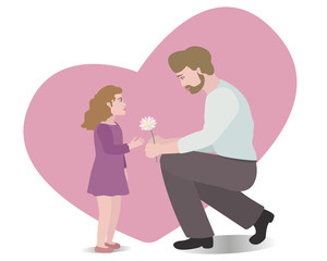 Dad and daughter. Vector illustration of a cute baby and happy father. Happy father's day