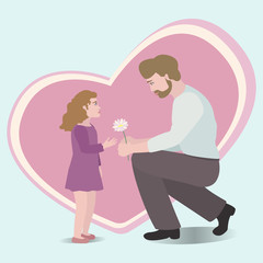 Dad and daughter. Vector illustration of a cute baby and happy father. Happy father's day