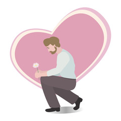 Vector illustration of a man in love with a flower