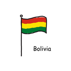 hand drawn sketchy Bolivia flag on the flag pole. three color flag . Stock Vector illustration isolated on white background.