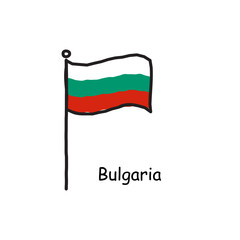 hand drawn sketchy Bulgaria flag on the flag pole. three color flag . Stock Vector illustration isolated on white background.