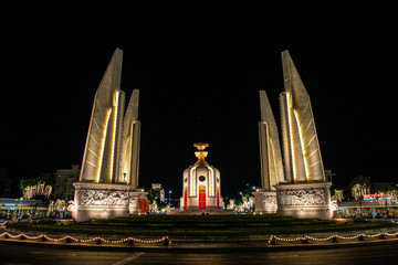 Fototapeta na wymiar Democracy Monument by night without people and traffic, Bangkok, Thailand