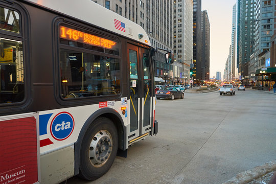 CHICAGO, IL - CIRCA MARCH, 2016: a bus in Chicago. Chicago is the third most populous city in the United States.
