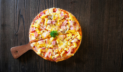 hot pizza on table wood