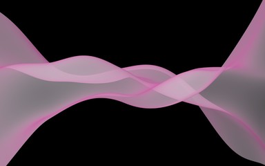 Abstract wave. Scarf. Bright ribbon on black background. Abstract smoke. Raster air background. 3D illustration