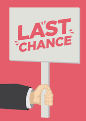 Retail Sale Last Chance promotion shoutout with a placard banner against a red background.