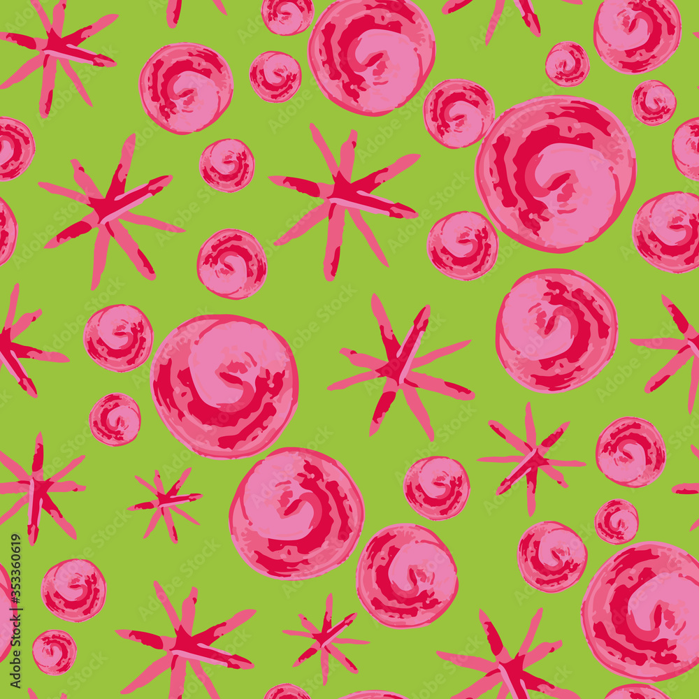 Poster pink stars and dots vector repeat pattern print background design