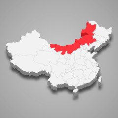 inner mongolia province location within China 3d map Template for your design