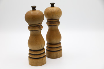 Traditional salt and pepper on a white background
