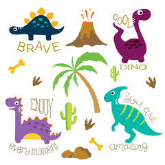 Dinosaur footprint, Volcano, Palm tree, Stones, Bone and Cactus