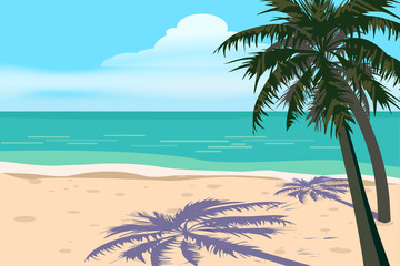 Obraz na płótnie Canvas Summer Vacation Loungers On Sea Beach Landscape Beautiful Seascape Banner Seaside Holiday Vector Illustration